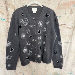Vintage Susan Bristol Embroidered Cat Cardigan Sweater